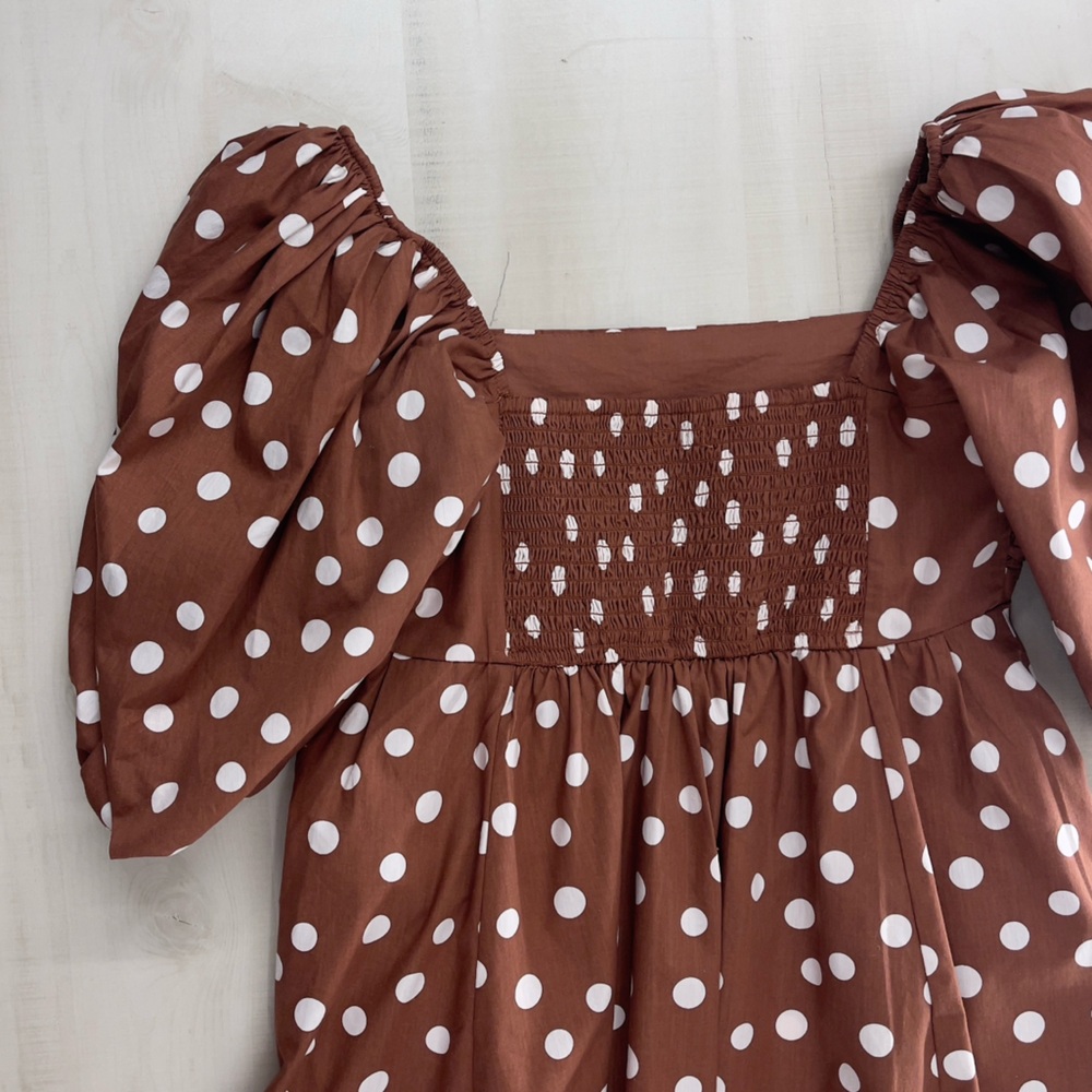 nwt ABERCROMBIE & FITCH Emerson polka dot brown printed puff sleeve mini dress M - Picture 5 of 5